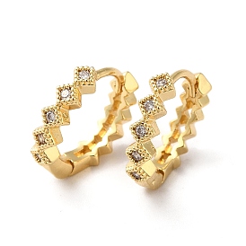 Clear Cubic Zirconia Rhombus Hoop Earrings, Brass Jewelry for Women