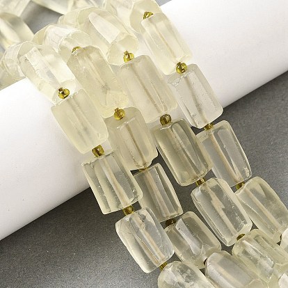 Нити из натуральных бусин лимонного кварца (обработанных нагреванием), кубоид, с бисером, матовые