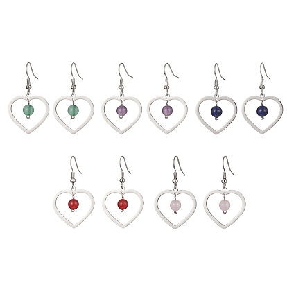 Серьги из натурального смешанного драгоценного камня, латунные серьги-капли в форме сердца