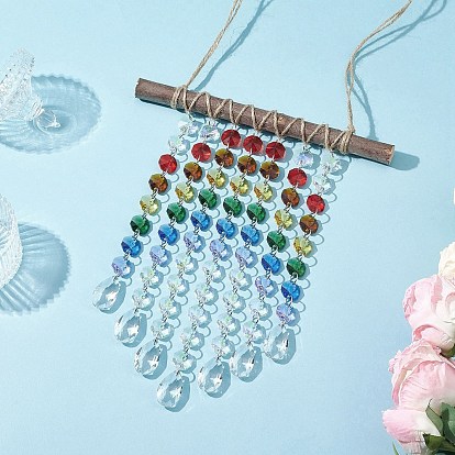 Стеклянные каплевидные и восьмиугольные бусины, подвесные ловцы солнца, создатель радуги, для украшения сада и дома, с деревянной палочкой