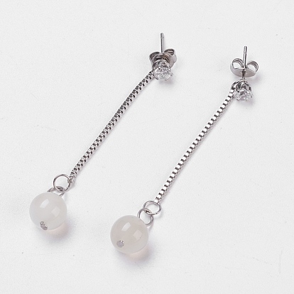 Pendientes de perlas naturales con piedras preciosas, hilo de oreja, con zirconia cúbica y 304 hallazgos de acero inoxidable, cajas de cartón