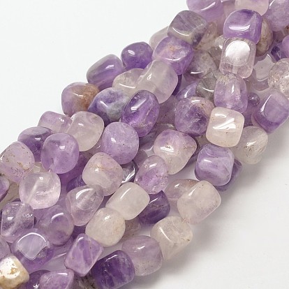 Natürliche Lavendel-Amethyst-Nuggets-Perlenstränge, getrommelt Stein, 9~13x9~13x9~13 mm, Bohrung: 1 mm, ca. 35~40 Stk. / Strang, 15.7 Zoll