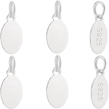 6Pcs 925 Sterling Silver Oval Charms, with S925 Stamp