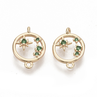 Латунные микропаве из кубического циркония, без никеля , плоские круглые со звездой, реальный 18 k позолоченный