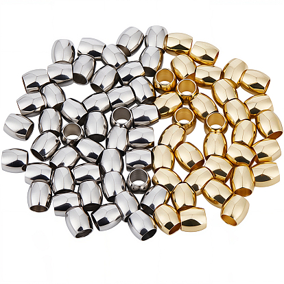 100pcs 2 couleurs 304/202 perles européennes en acier inoxydable, baril de grosses perles de trou