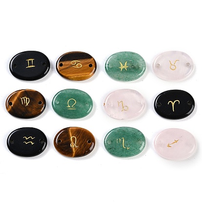 12 шт. 12 стили двенадцать созвездий натуральный драгоценный камень плоские овальные звенья соединительные подвески