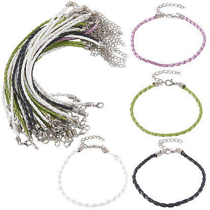 50шт. модные 3мм круглые плетеные шнурки из искусственной кожи для изготовления браслетов, с железными когтя омара застежками и конечных цепей, платина