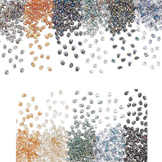880Pcs 11 colors Electroplate 2-Hole Seed Bead Strands, Czech Glass Beads