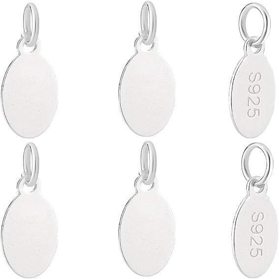 6Pcs 925 Sterling Silver Oval Charms, with S925 Stamp