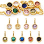 9Pcs 9 Colors Flat Round Brass Micro Pave Cubic Zirconia Charms, Rack Plating, Long-Lasting Plated, Cadmium Free & Lead Free, Golden