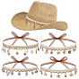 4piezas de hilo de algodón y bandas de lino y conchas para sombreros, con cinta de organza