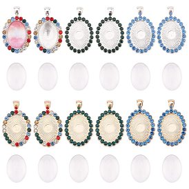 SUNNYCLUE DIY Pendant Making Kits, with Alloy Rhinestone Pendant Cabochon Settings and 25x18mm Transparent Clear Glass Cabochons, Oval