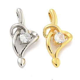 Ion Plating(IP) 304 Stainless Steel Cubic Zirconia Pendants, Heart Charm