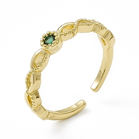 Зеленый кубический цирконий плоское круглое открытое кольцо-манжета, стеллаж для латунных украшений для женщин, без кадмия и без свинца