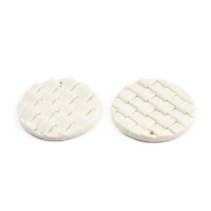 Handmade Polymer Clay Pendants, Flat Round with Tartan Pattern