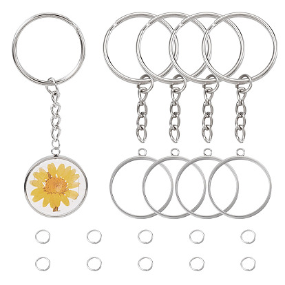 5Pcs 304 Stainless Steel Open Back Bezel Pendants, with 5Pcs Stainless Steel Split Key Rings, 10Pcs Tarnish Resistant 304 Stainless Steel Jump Rings