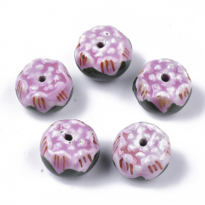 Perles en porcelaine manuelles, perles en céramique peintes à la main, famille rose de style, fleur