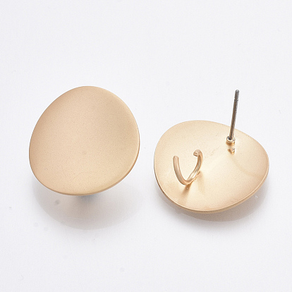 Smooth Surface Iron Stud Earring Findings, with Loop, Raw(Unplated) Pins, Cadmium Free & Lead Free, Flat Round