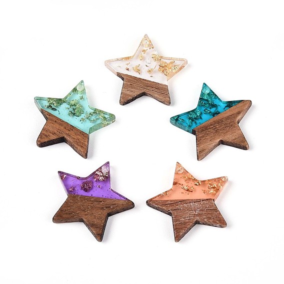 Подвески из смолы и ореха, звезда, золотая фольга