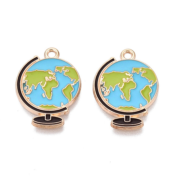 Alloy Enamel Pendants, Globe Charms, Light Gold