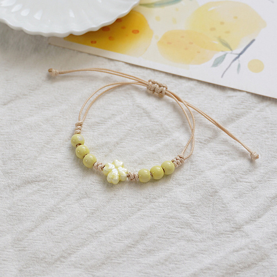 Керамические бусины плетеные браслеты из бисера, регулируемые плетеные браслеты из вощеного шнура для женщин