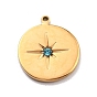 Ion Plating(IP) 304 Stainless Steel Grade A Rhinestone Pendant, Real 24K Gold Plated, Flat Round with Sun