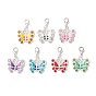 7 шт. 7 цвета бабочка сплав горный хрусталь и эмаль подвески украшения, Подвески с застежками-когтями омара для украшения сумок