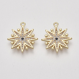 Brass Micro Pave Cubic Zirconia Pendants, Snowflake, Clear & Blue, Nickel Free