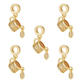 5Штука с покрытием из латуни, микропаве, прозрачный кубический цирконий, европейские подвески-подвески, Подвески с большими отверстиями, без кадмия и без свинца, кофейная чашка с листом