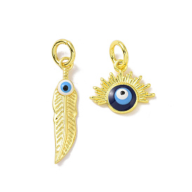 Real 18K Gold Plated Brass Pendants, with Enamel and Jump Ring, Evil Eye