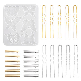 DIY Cabochon Silicone Molds, with Iron Alligator Hair Clip Findings, Metal Hair Fork Findings, Jewelry Makings