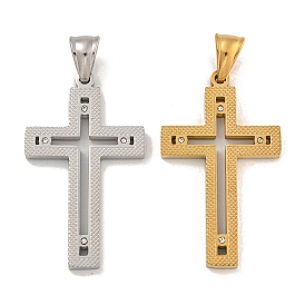 304 Stainless Steel Pendants, with Crystal Rhinestones, Cross Charm