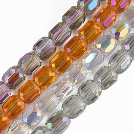  Electroplate Transparent Glass Beads Strands, Faceted, Column