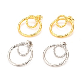Latón cuelgan aretes, larga duración plateado, anillo redondo doble