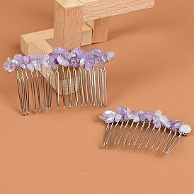 Natural Amethyst with Metal Chips Hair Combs, Hair Accessories for Women Girls