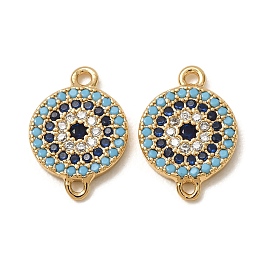 Brass Micro Pave Cubic Zirconia Connector Charms, Evil Eye Links, with Synthetic Turquoise, Cadmium Free & Lead Free & Nickel Free, Long-Lasting Plated