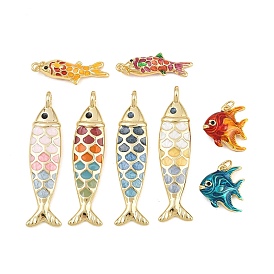 Messing Emaille-Anhänger, Fisch Charme, Gestell, langlebig überzogen, Bleifrei und cadmium frei, echt 18 k vergoldet