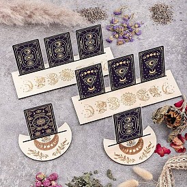 Wooden Tarot Card Display Stands, Sun/Eye/Leaf Tarot Holder for Divination, Tarot Decor Tools, Moon with Rectangle