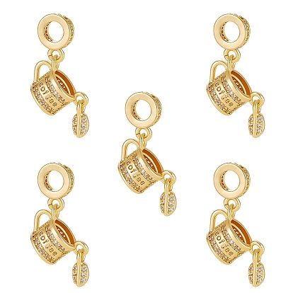 5Штука с покрытием из латуни, микропаве, прозрачный кубический цирконий, европейские подвески-подвески, Подвески с большими отверстиями, без кадмия и без свинца, кофейная чашка с листом