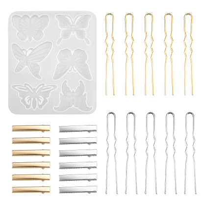 DIY Cabochon Silicone Molds, with Iron Alligator Hair Clip Findings, Metal Hair Fork Findings, Jewelry Makings