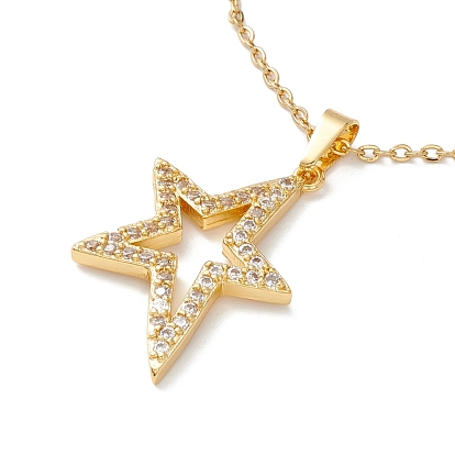 Clear Cubic Zirconia Star Pendant Necklace, 304 Stainless Steel Jewelry for Women