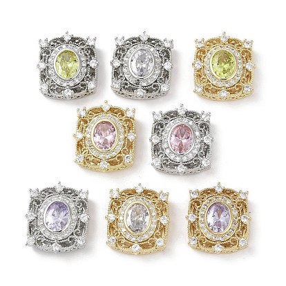 Латунные микро проложить кубического циркония бусы, без кадмия, без никеля и без свинца, реальный 18 k позолоченный, прямоугольник с овальным рисунком