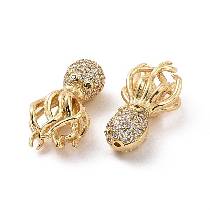 Eco-friendly Rack Plating Brass Micro Pave Cubic Zirconia Beads, Cadmium Free & Lead Free, Long-Lasting Plated, Octopus