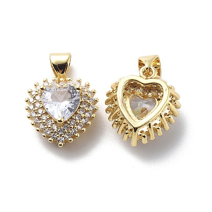 Brass Clear Cubic Zirconia Pendants, Heart Charm