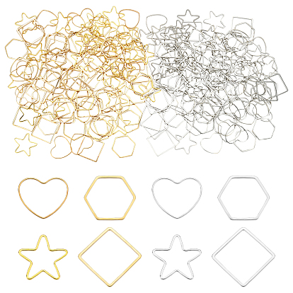 240 piezas 8 anillos de unión de latón estilo, corazón y estrella y hexágono y cuadrado