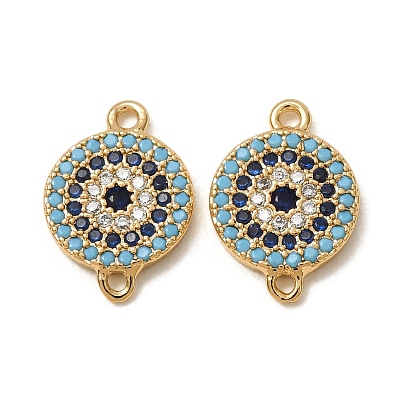 Brass Micro Pave Cubic Zirconia Connector Charms, Evil Eye Links, with Synthetic Turquoise, Cadmium Free & Lead Free & Nickel Free, Long-Lasting Plated