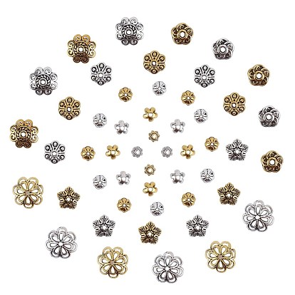 Tibetan Style Alloy Bead Caps, Flower, Mixed Shapes