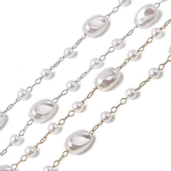 316 цепные цепи из нержавеющей стали, с круглыми и овальными бусинами из АБС-пластика, пайки, с катушкой