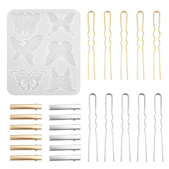 DIY Cabochon Silicone Molds, with Iron Alligator Hair Clip Findings, Metal Hair Fork Findings, Jewelry Makings