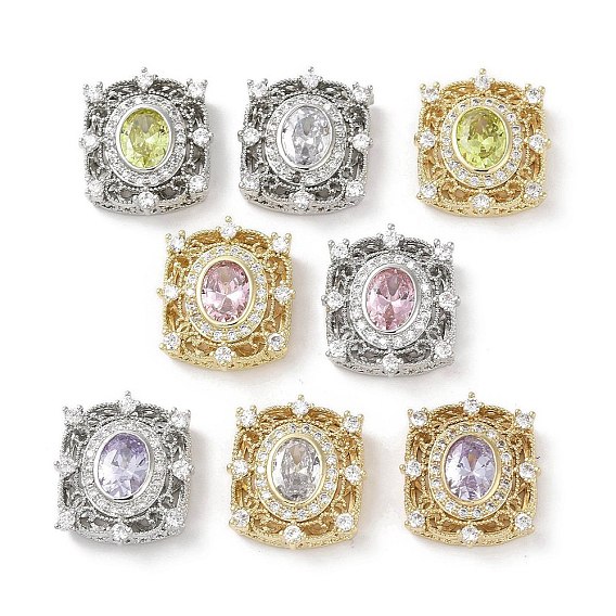 Латунные микро проложить кубического циркония бусы, без кадмия, без никеля и без свинца, реальный 18 k позолоченный, прямоугольник с овальным рисунком